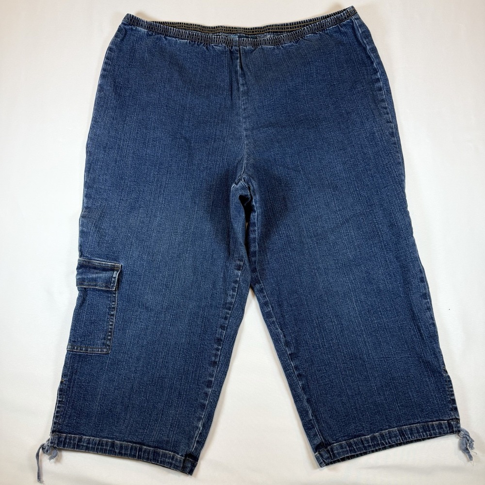 🔴 Avenue Blues Stretch Denim Cargo Capris, Elastic Waist, Size 20, Blue